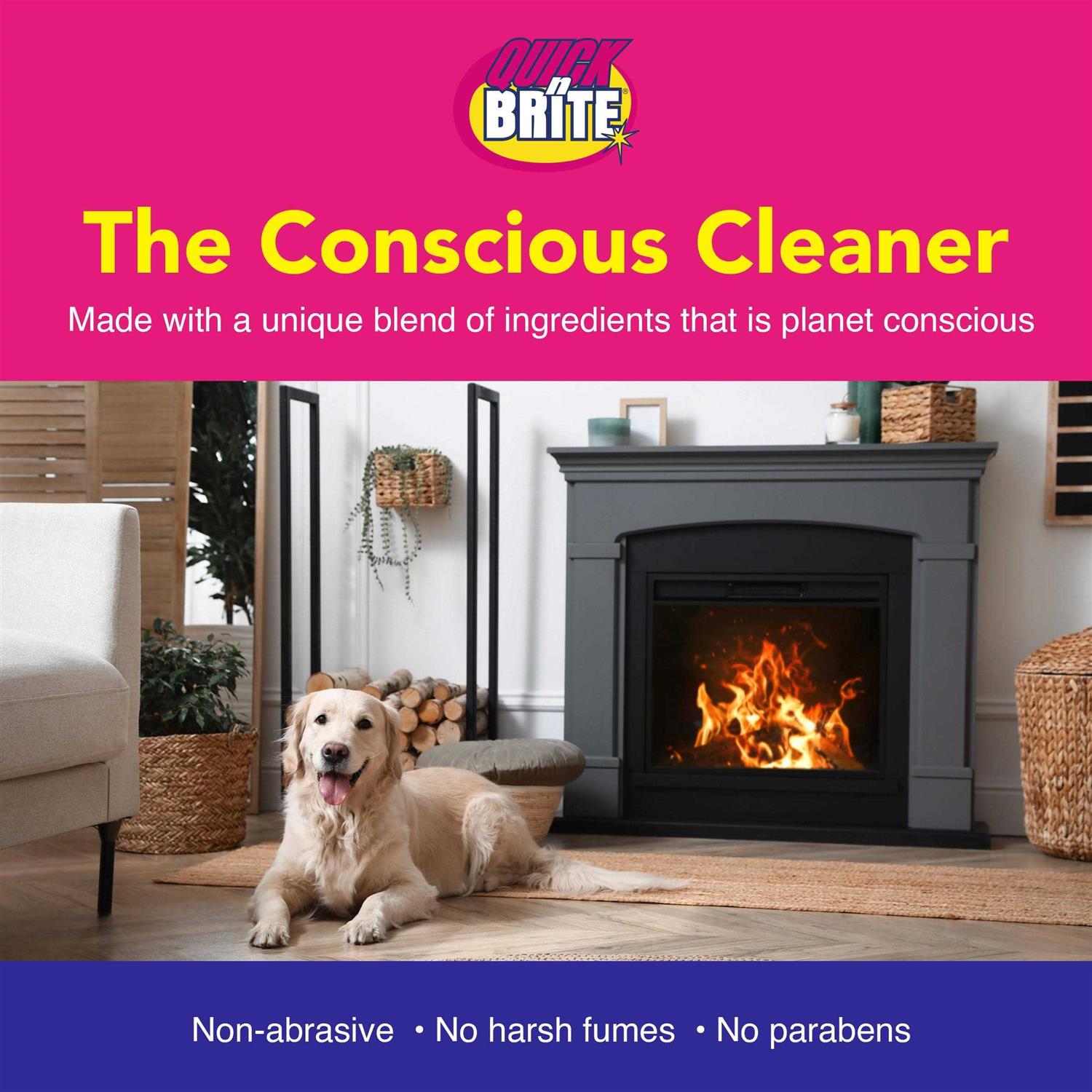 Quick N Brite Fireplace Glass Cleaner with Cloth, Sponge, and Spray - Image 2