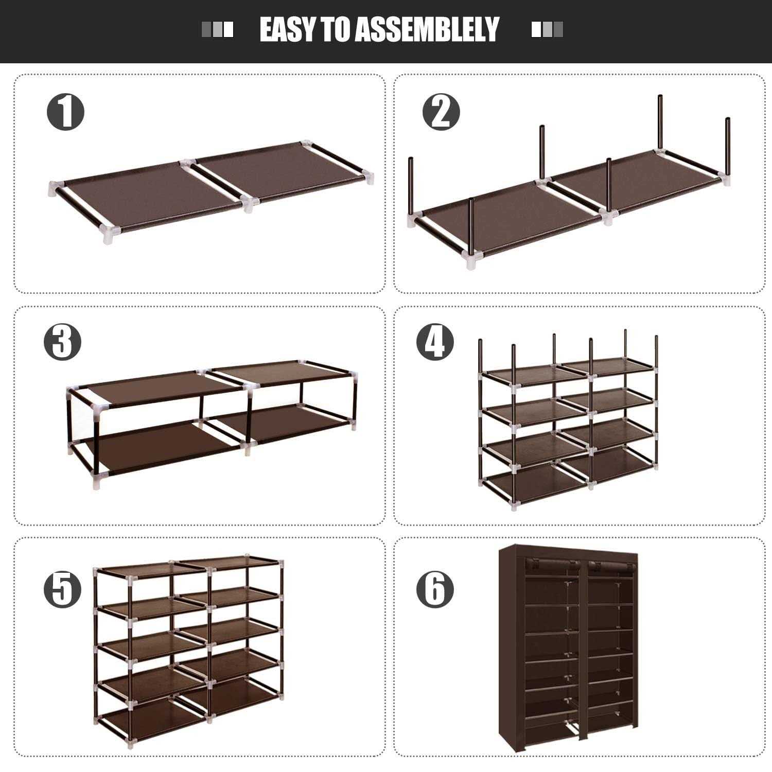 Erone Shoe Rack Storage Organizer 28 Pairs Portable Double Row with Nonwoven Fabric Cover Shoe Rack Cabinet for Closet - Image 3