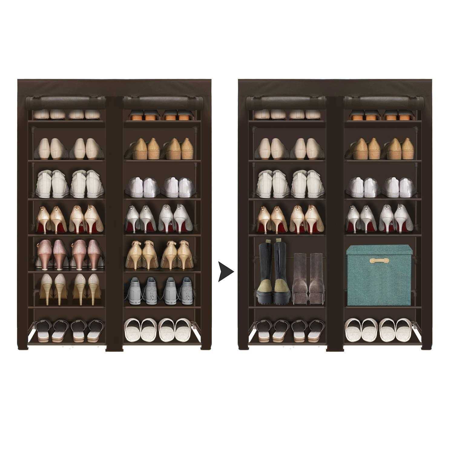 Erone Shoe Rack Storage Organizer 28 Pairs Portable Double Row with Nonwoven Fabric Cover Shoe Rack Cabinet for Closet - Image 4