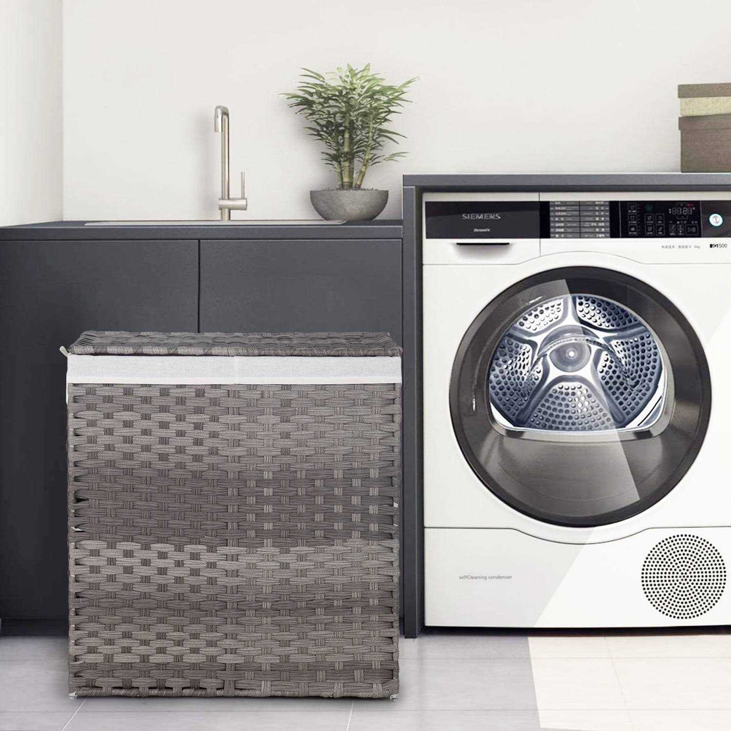 Paylesshere Laundry Basket Handwoven Laundry Hamper 90L/110L Foldable Rattan Laundry Hamper With Lid,2 Removable Liner Bags & 6 Laundry Bags,Clothes - Image 2
