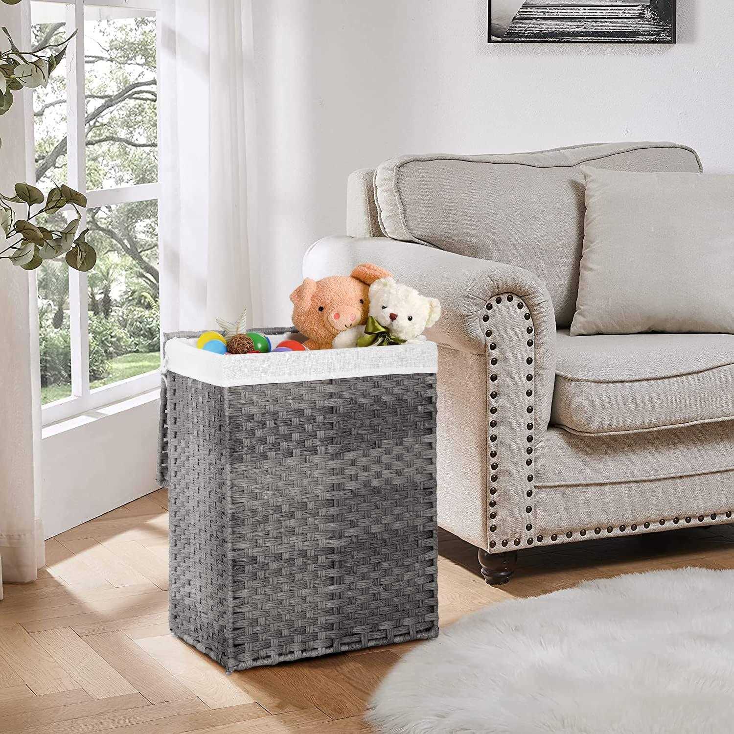 Paylesshere Laundry Basket Handwoven Laundry Hamper 90L/110L Foldable Rattan Laundry Hamper With Lid,2 Removable Liner Bags & 6 Laundry Bags,Clothes - Image 2