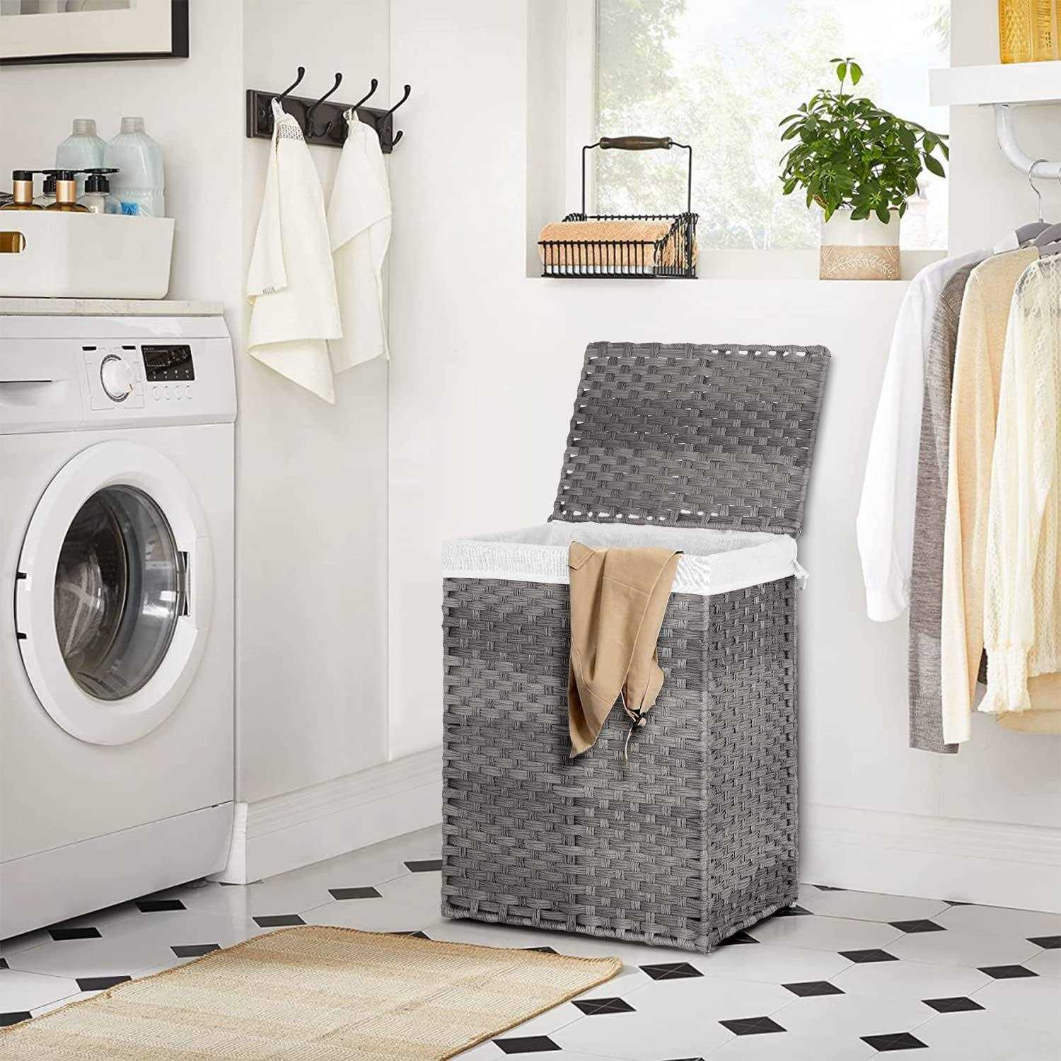 Paylesshere Laundry Basket Handwoven Laundry Hamper 90L/110L Foldable Rattan Laundry Hamper With Lid,2 Removable Liner Bags & 6 Laundry Bags,Clothes - Image 3