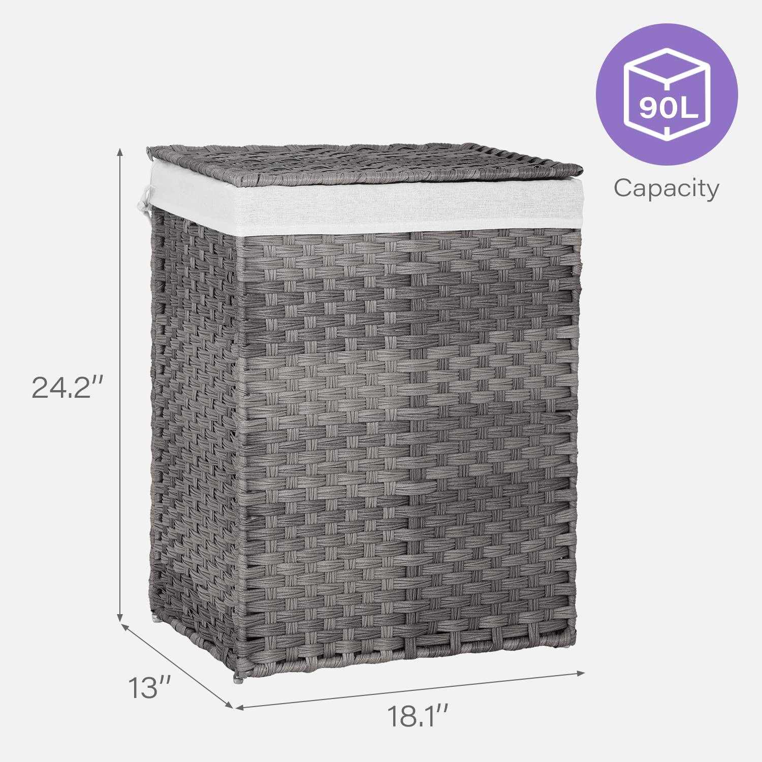 Paylesshere Laundry Basket Handwoven Laundry Hamper 90L/110L Foldable Rattan Laundry Hamper With Lid,2 Removable Liner Bags & 6 Laundry Bags,Clothes - Image 4