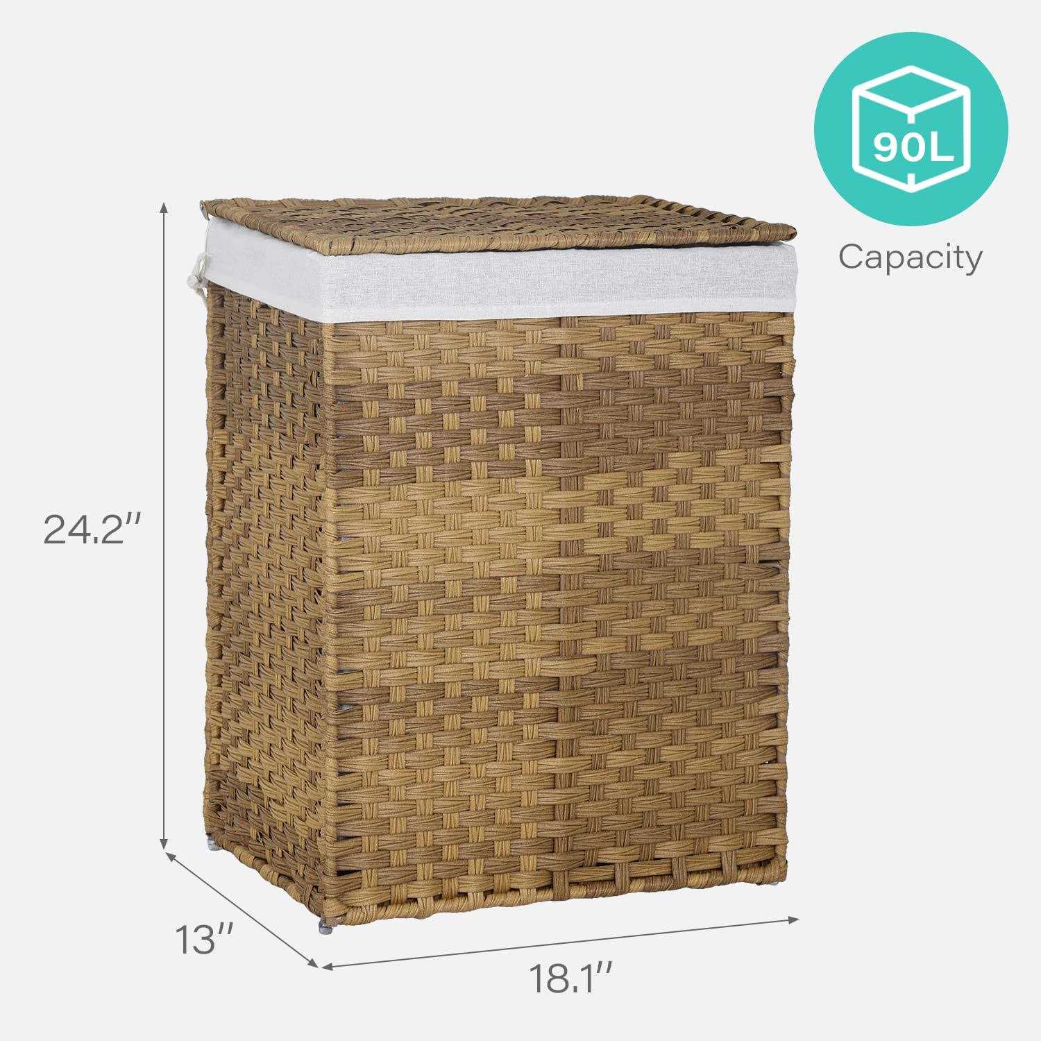 Paylesshere Laundry Basket Handwoven Laundry Hamper 90L/110L Foldable Rattan Laundry Hamper With Lid,2 Removable Liner Bags & 6 Laundry Bags,Clothes - Image 4