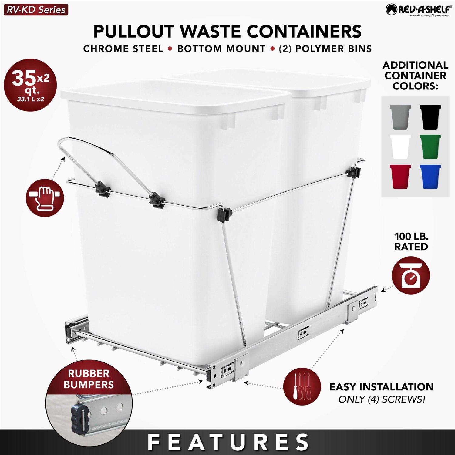 Rev-A-Shelf Sidelines RV-18KD-11C-S Double 35 qt Pull Out Trash Waste Containers - Image 4
