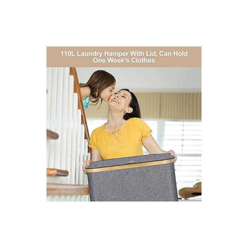Dofasayi Laundry Basket with lid XL Large Laundry Hamper with Bamboo Handles - Image 5