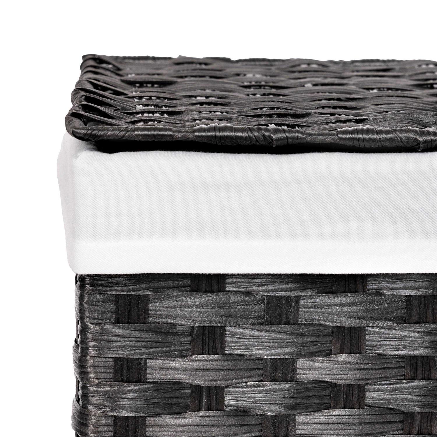 Seville Classics Handwoven Lidded Removable Washable Canvas Liner Portable Laundry Hamper Bin - Image 2