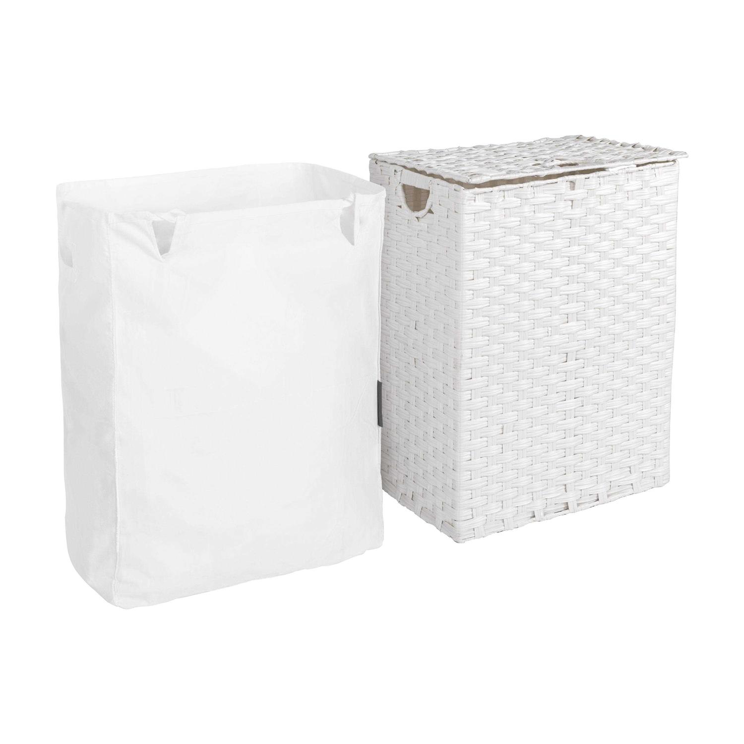 Seville Classics Handwoven Lidded Removable Washable Canvas Liner Portable Laundry Hamper Bin - Image 4