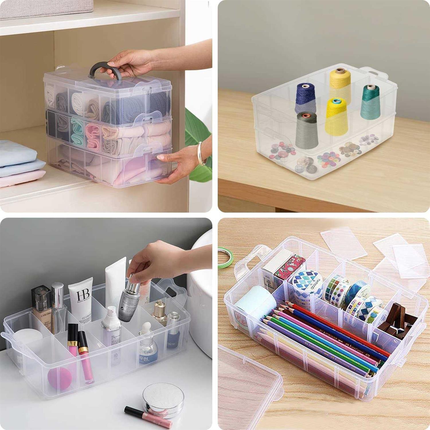 Guyuyii 3-layer Stackable Craft Storage Containers Plastic Craft Box Organizer With 30 Adjustable Compartments And Handle - Image 5