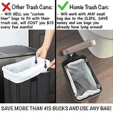 Homie Soft Close, Rectangular Trash Can 5L with Anti Bag Slip Liner and Lid, Use as Mini Garbage Basket, Slim Dust Bin, or Decor - Image 2