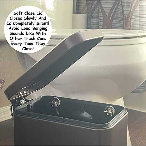 Homie Soft Close, Rectangular Trash Can 5L with Anti Bag Slip Liner and Lid, Use as Mini Garbage Basket, Slim Dust Bin, or Decor - Image 3