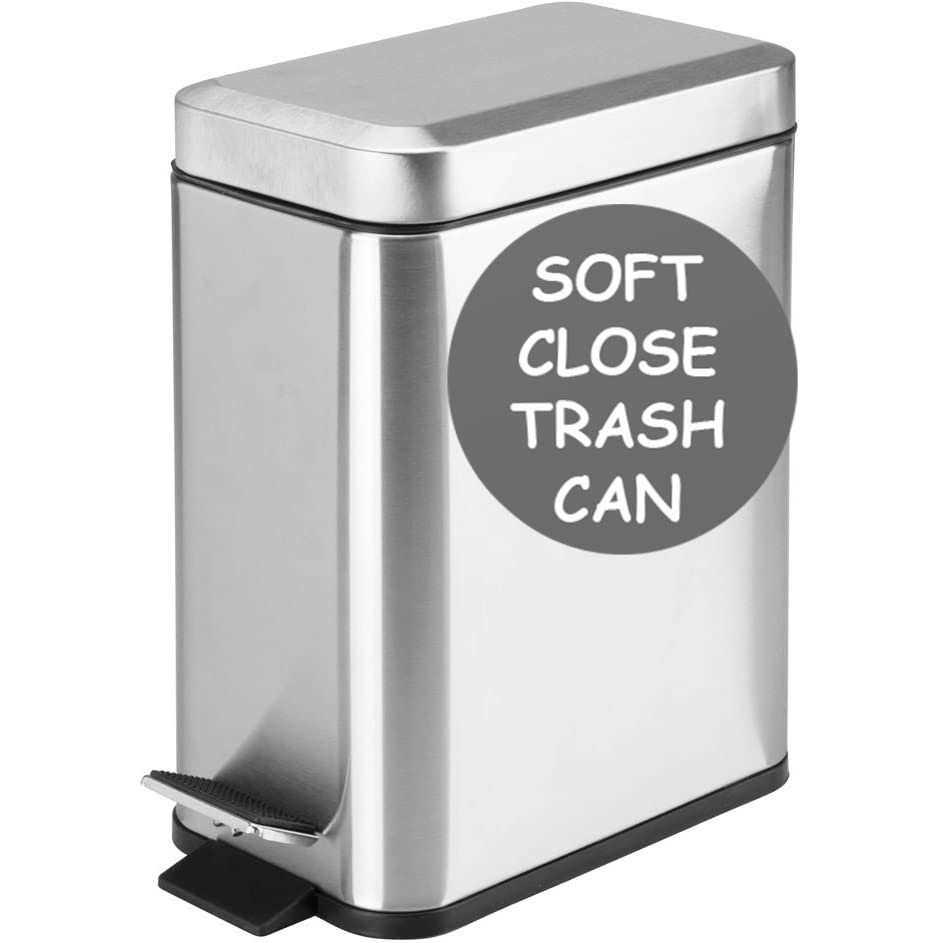 Homie Soft Close, Rectangular Trash Can 5L with Anti Bag Slip Liner and Lid, Use as Mini Garbage Basket, Slim Dust Bin, or Decor - Image 2