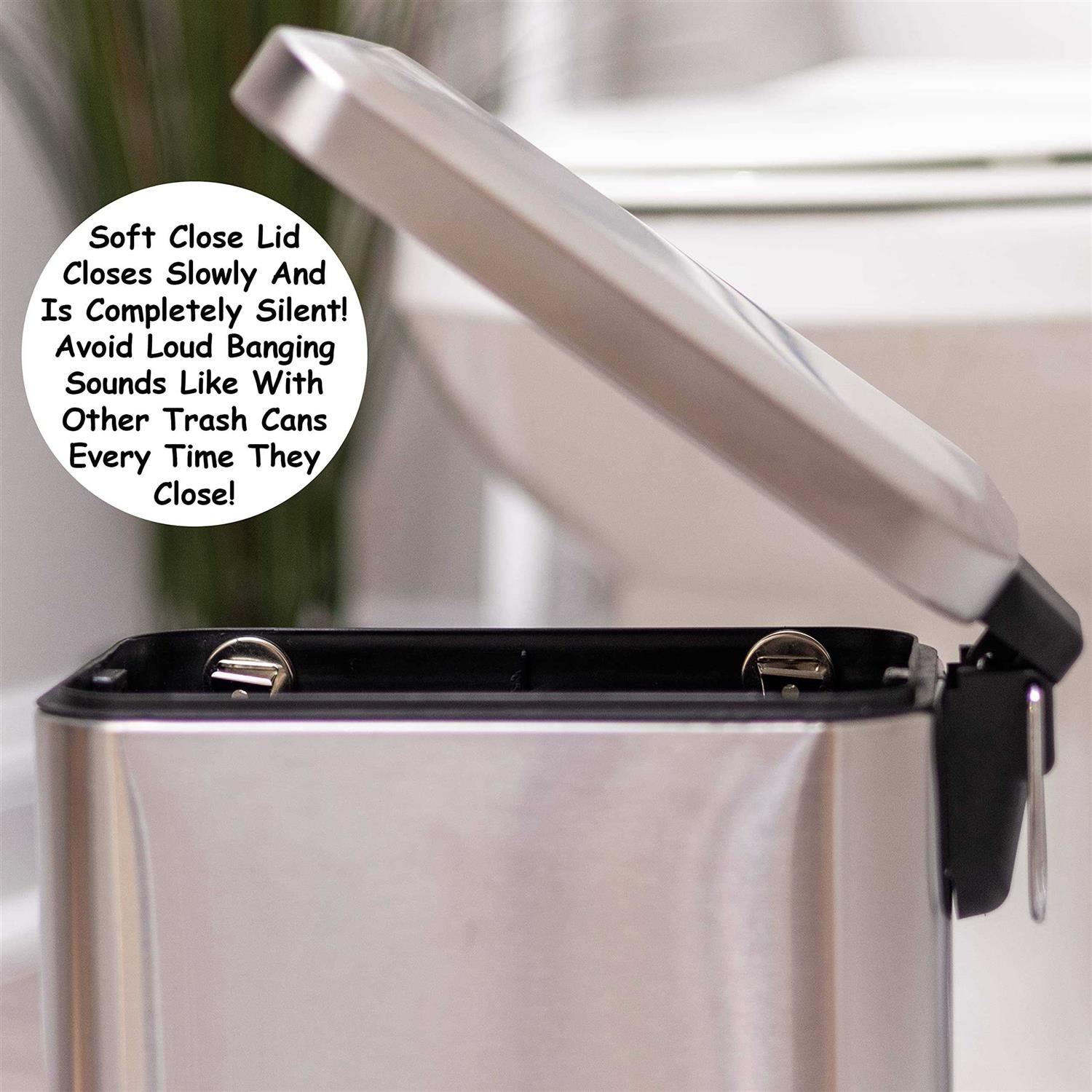 Homie Soft Close, Rectangular Trash Can 5L with Anti Bag Slip Liner and Lid, Use as Mini Garbage Basket, Slim Dust Bin, or Decor - Image 4