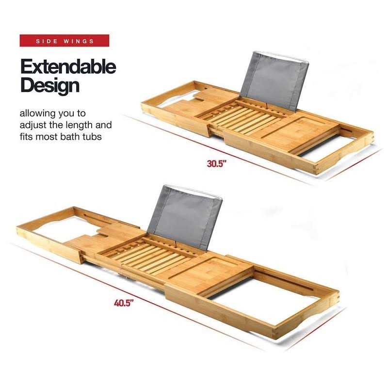Home-it Luxury Bathtub Tray Caddy Foldable Waterproof Bath Tray & Bath Caddy Wooden Tub Organizer & Holder for Wine - Image 4