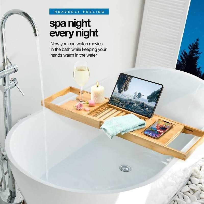 Home-it Luxury Bathtub Tray Caddy Foldable Waterproof Bath Tray & Bath Caddy Wooden Tub Organizer & Holder for Wine - Image 5