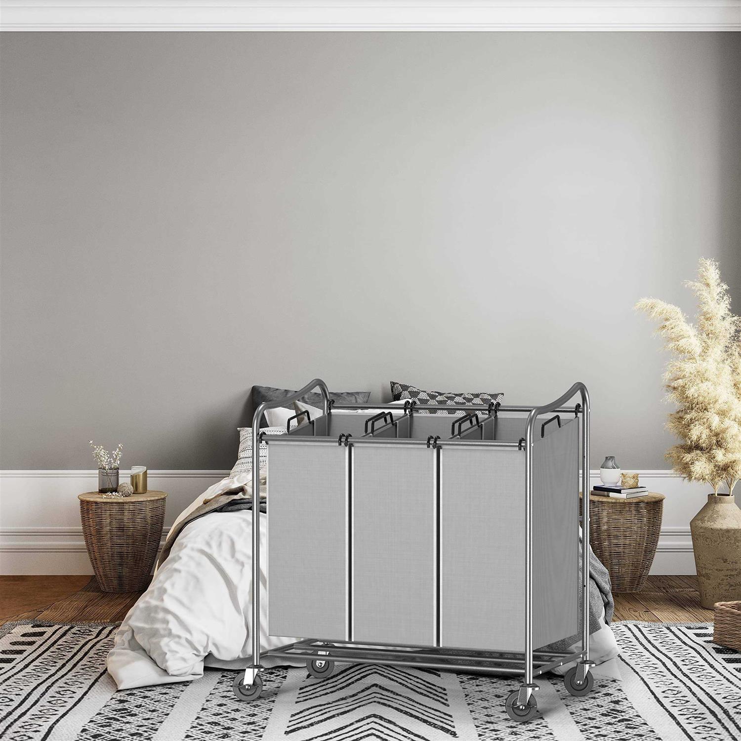 Simple Houseware Simplehouseware Heavy Duty 3-Bag Laundry Sorter Rolling Cart - Image 2