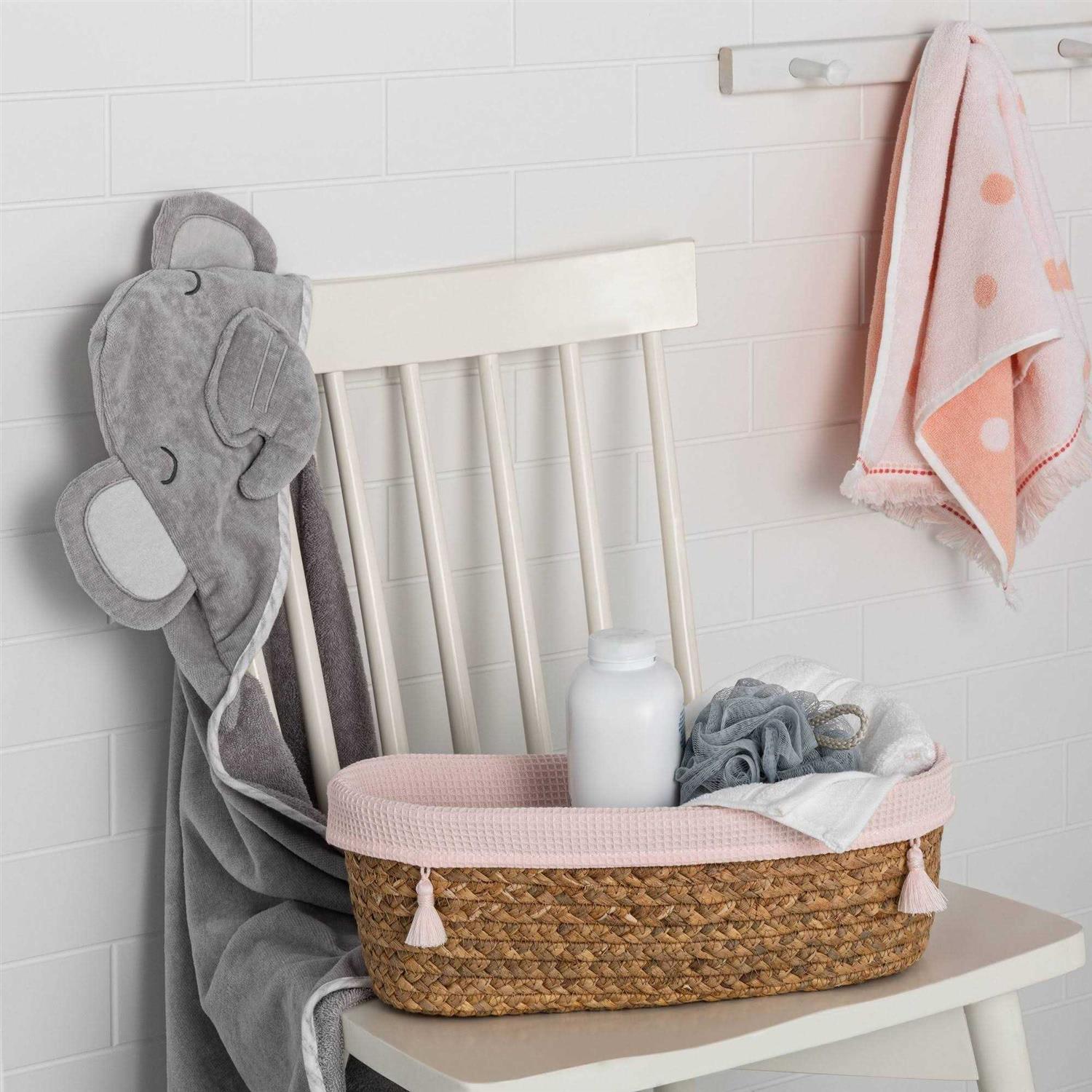 Alternative view of Cloud Island Natural Weave Oval Storage Bin with Waffle Weave Liner