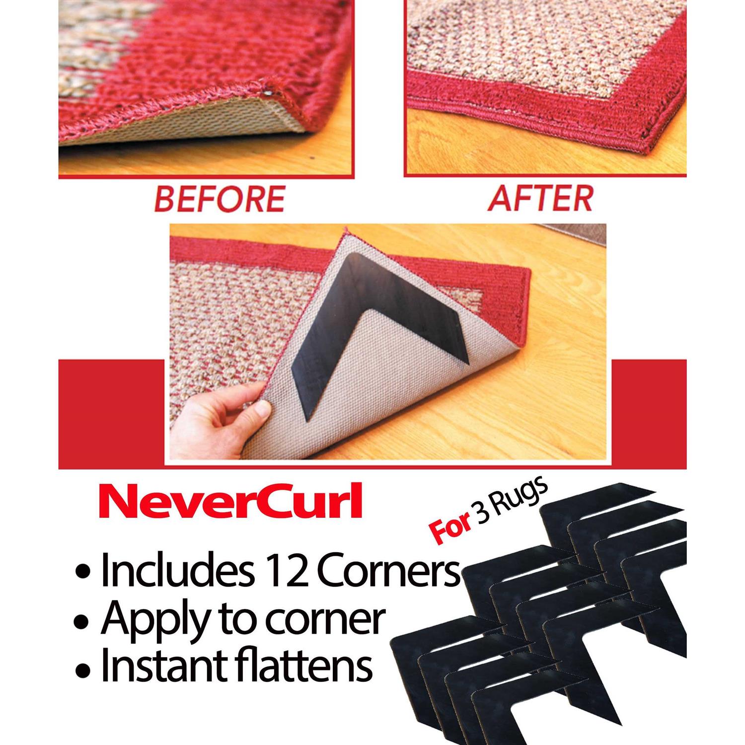 NeverCurl Best V Shape Design Rug Corner Gripper to Instantly Stops Corner Curling - Image 3