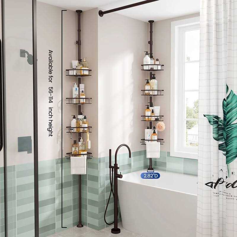 SEIRIONE Rustproof Shower Corner Caddy Organizer for Bathroom Freestanding Tension Pole with 4 Baskets - Image 2