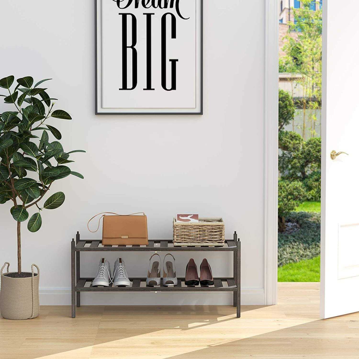 Alternative view of Dranixly Bamboo 2-Tier Shoe Rack Stackable Shoe Shelf Storage Organizer