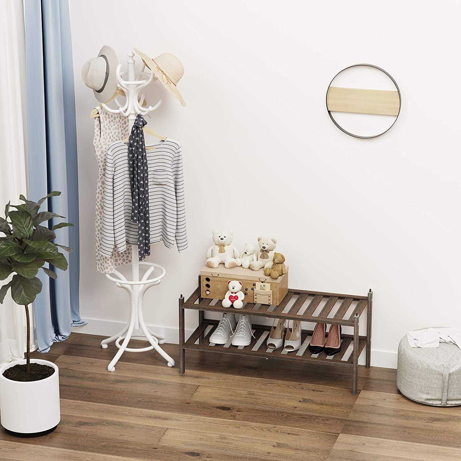 Dranixly Bamboo 2-Tier Shoe Rack Stackable Shoe Shelf Storage Organizer - Image 3