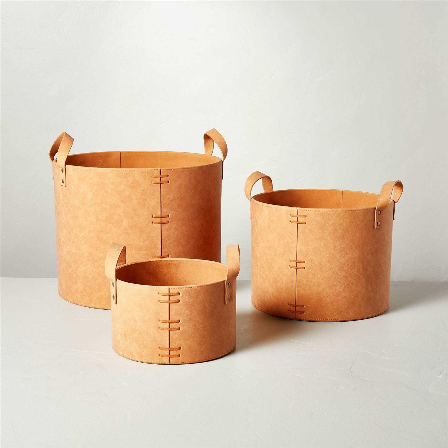 Hearth & Hand with Magnolia Faux Leather Storage Bin Camel Brown - Image 4