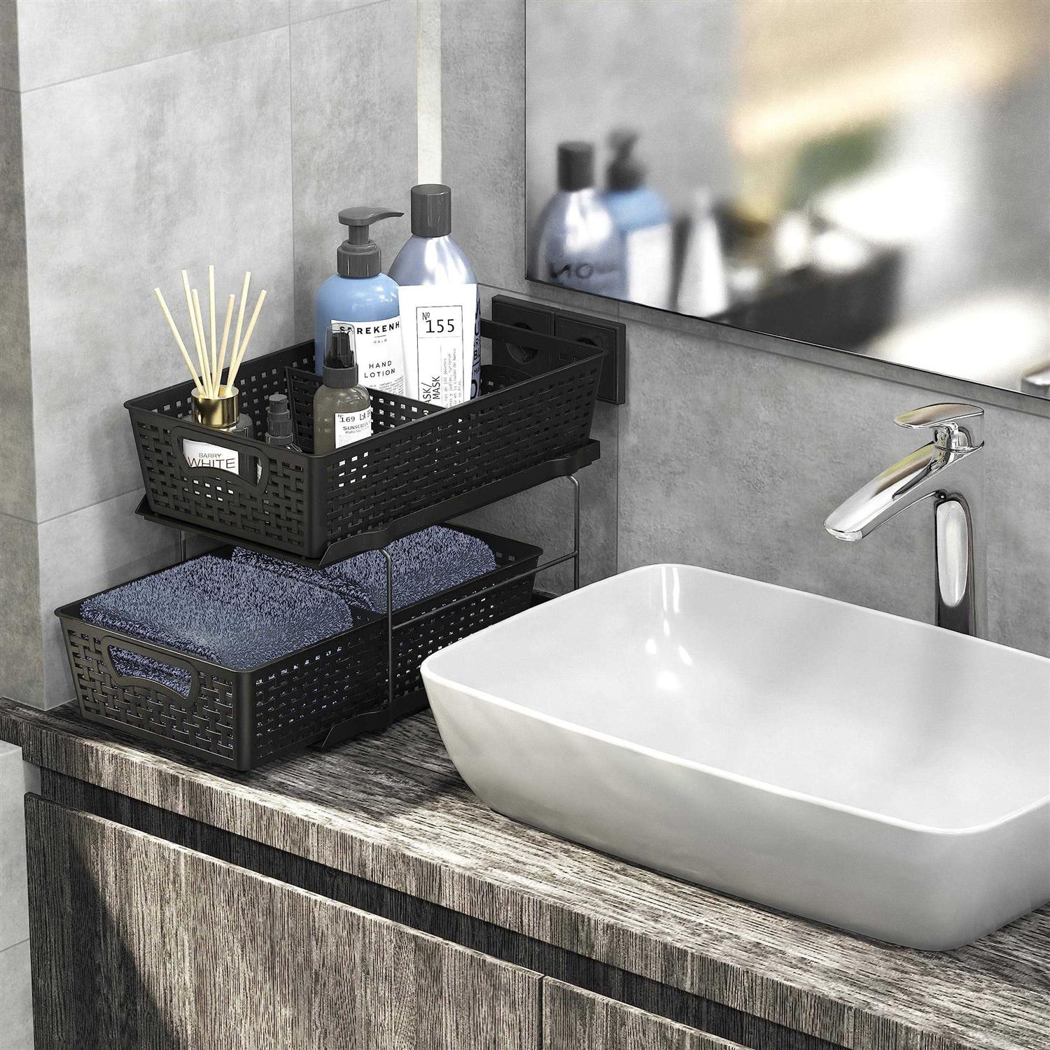 Simple Houseware 2 Tier Bathroom Organizer Tray Pull-Out Sliding Drawer/Under-Sink Storage - Image 2