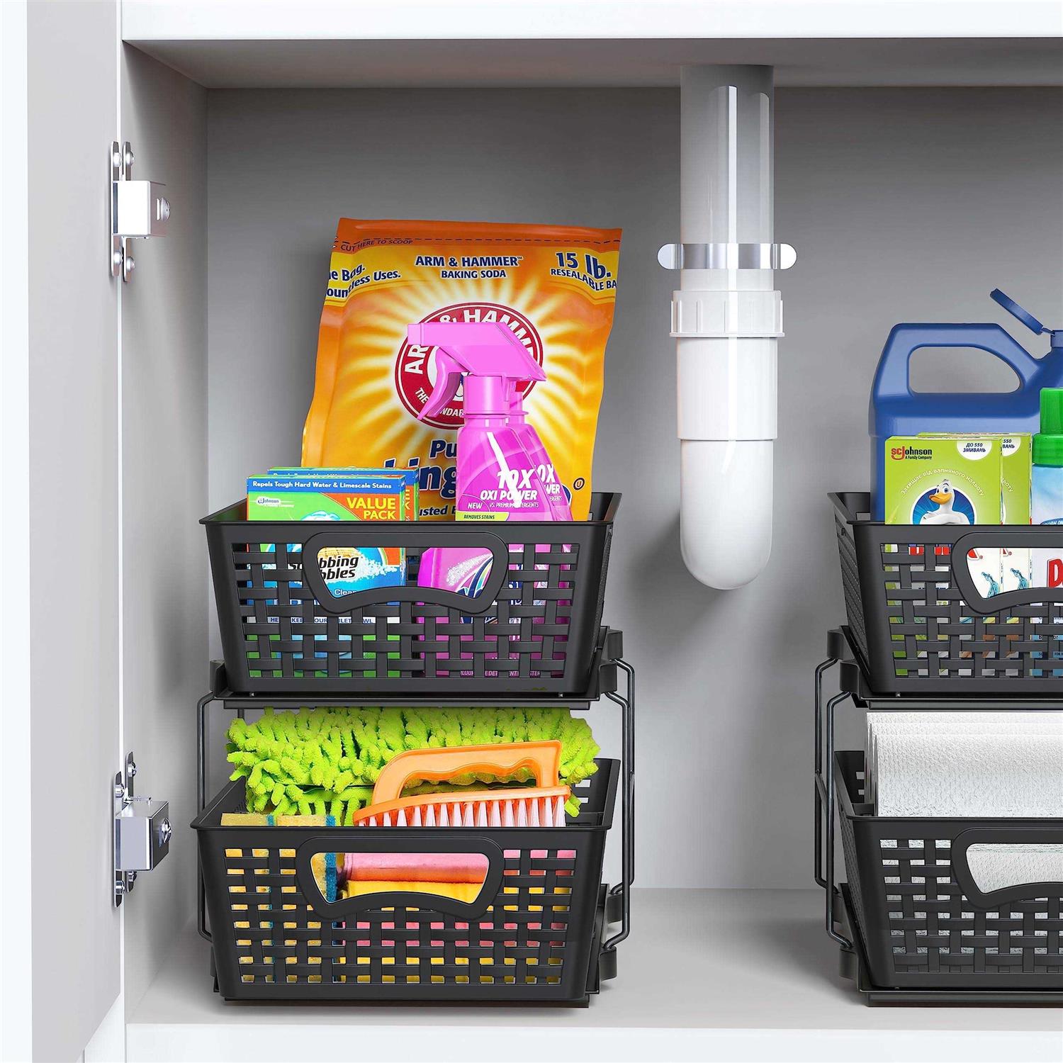 Simple Houseware 2 Tier Bathroom Organizer Tray Pull-Out Sliding Drawer/Under-Sink Storage - Image 5