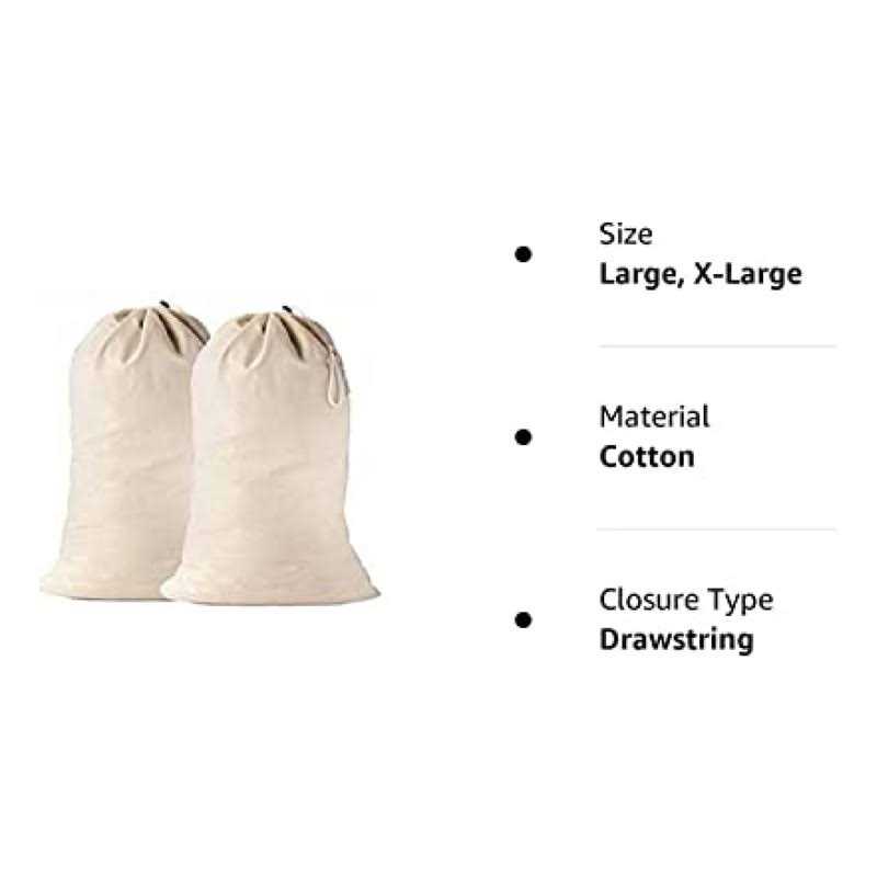 QUBA LINEN 2 pack extra large natural cotton laundry Bag heavy duty large laundry bags 24 x 36 inch xl drawstring travel organizer b - Image 2