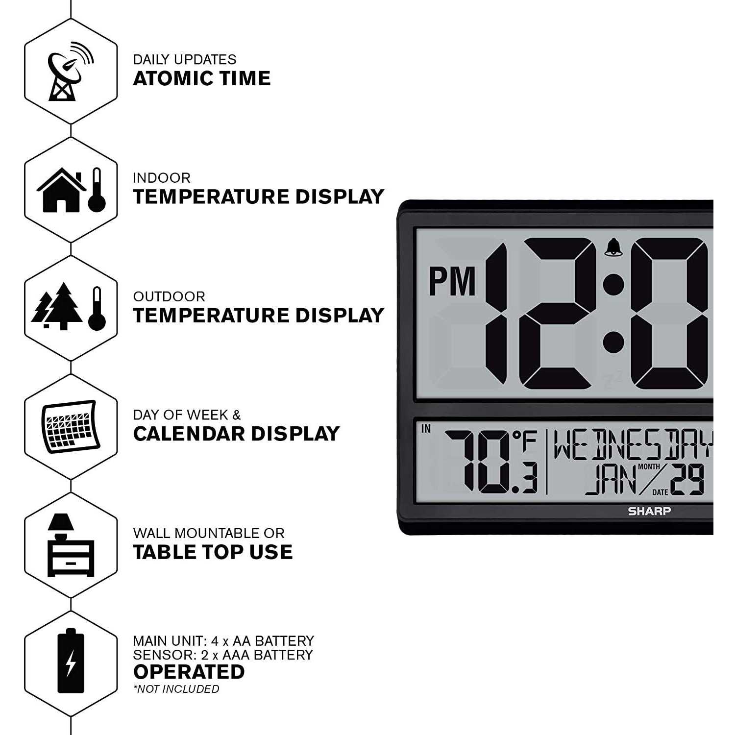 Sharp Atomic Clock Never Needs Setting! Easy to Read Numbers - Image 3