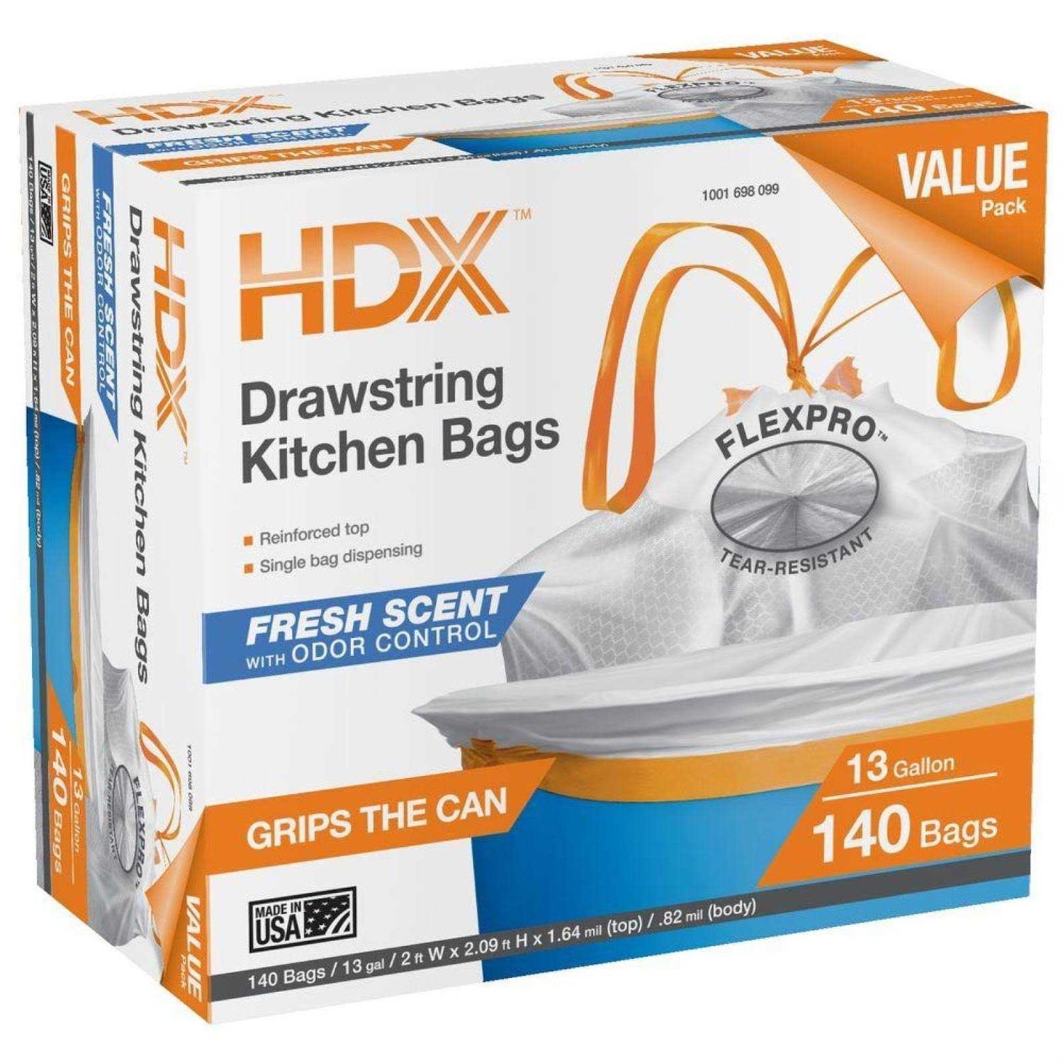 HDX Flexpro 13 Gal. Reinforced Top Drawstring Kitchen Trash Bags - Image 4