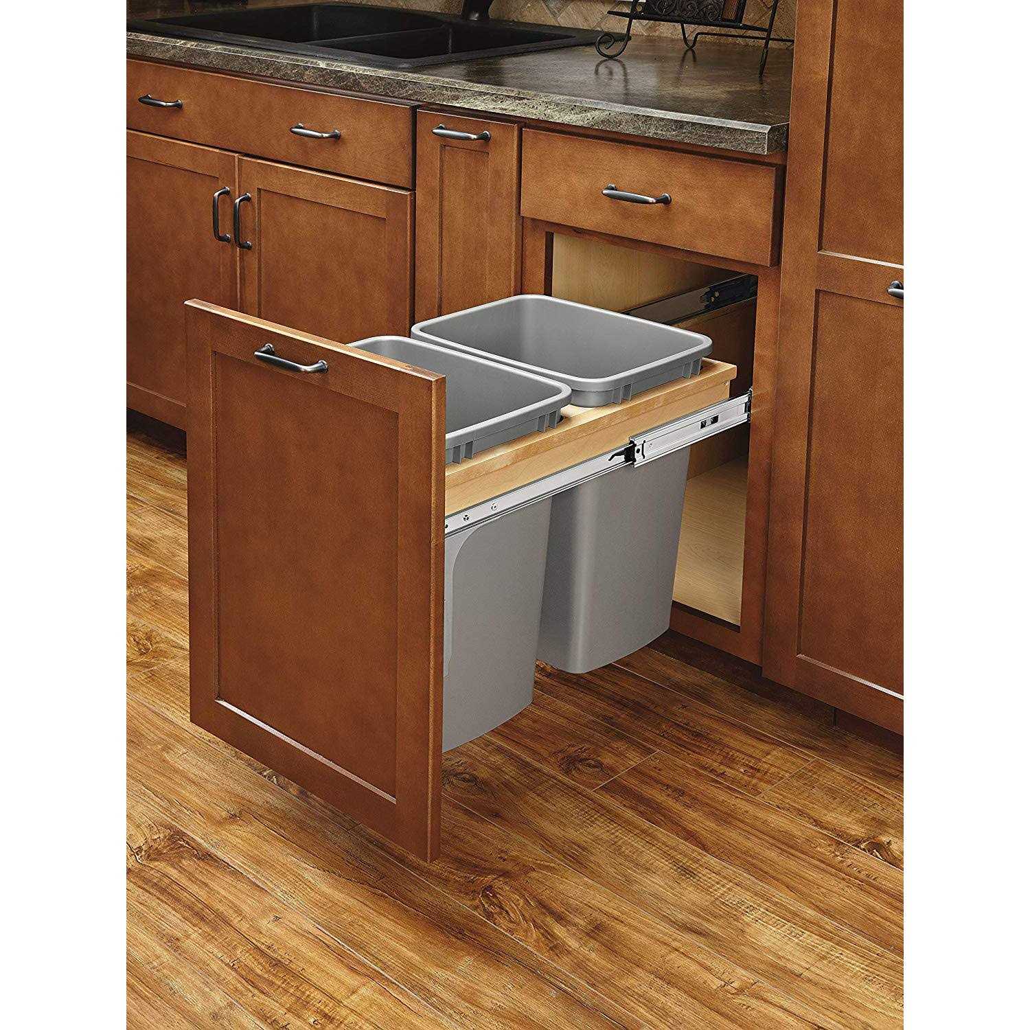 Rev-A-Shelf Double 27qt. Wood Top Mount Soft-Close Waste Container 4WCTM-15BBSCDM2 - Image 2