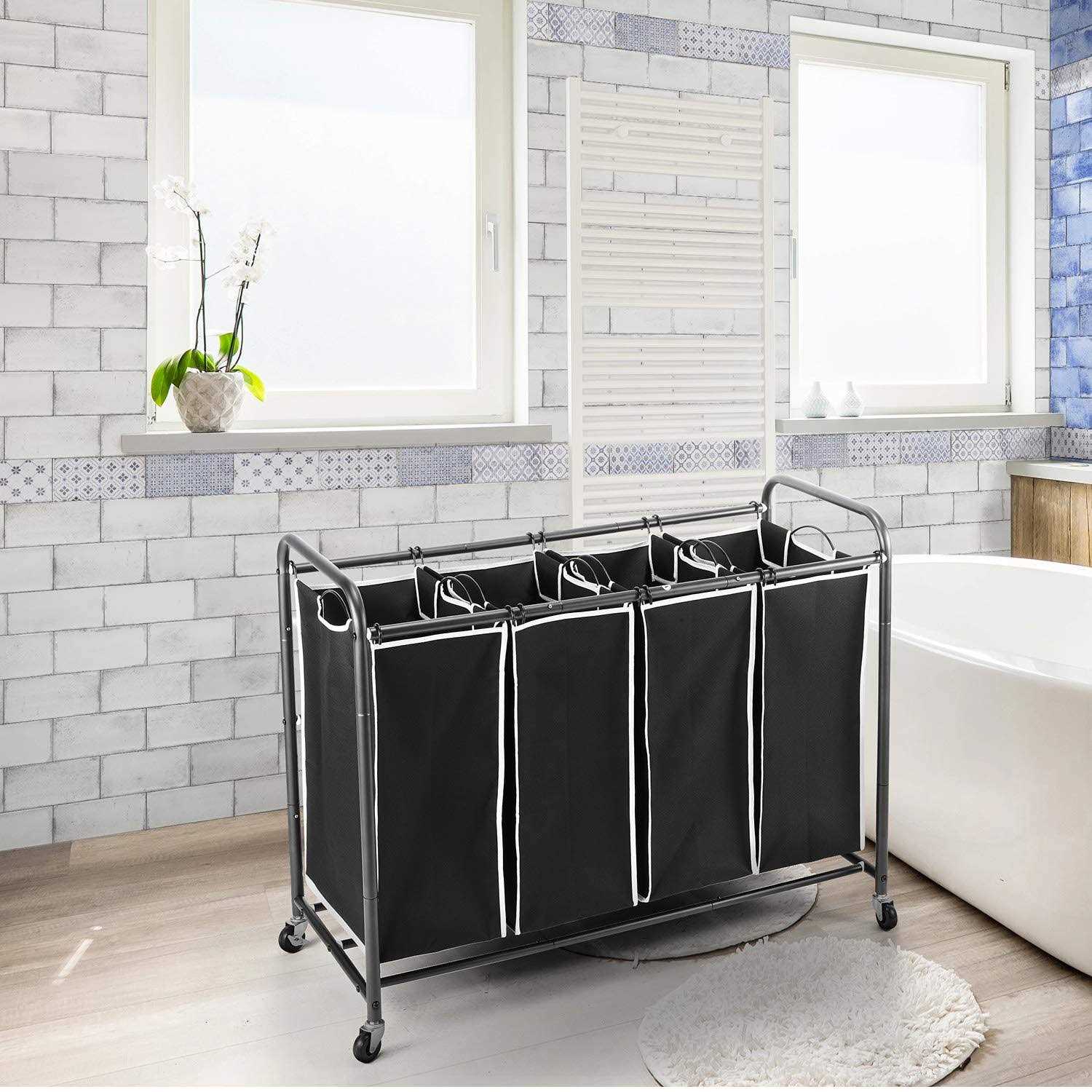 ROMOON 4 Bag Laundry Sorter Cart Laundry Hamper Sorter with Heavy Duty Rolling Wheels for Clothes Storage - Image 3