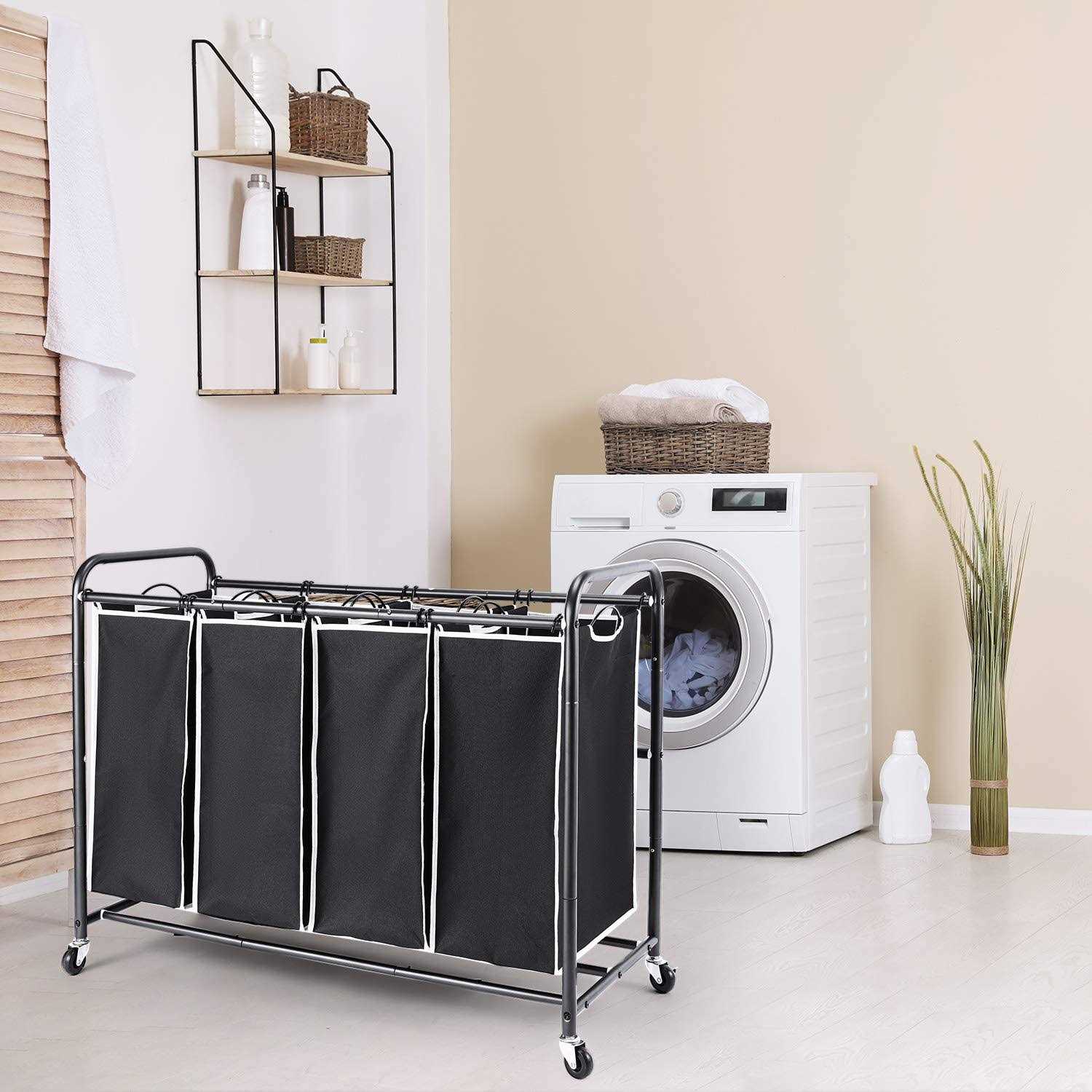 ROMOON 4 Bag Laundry Sorter Cart Laundry Hamper Sorter with Heavy Duty Rolling Wheels for Clothes Storage - Image 4