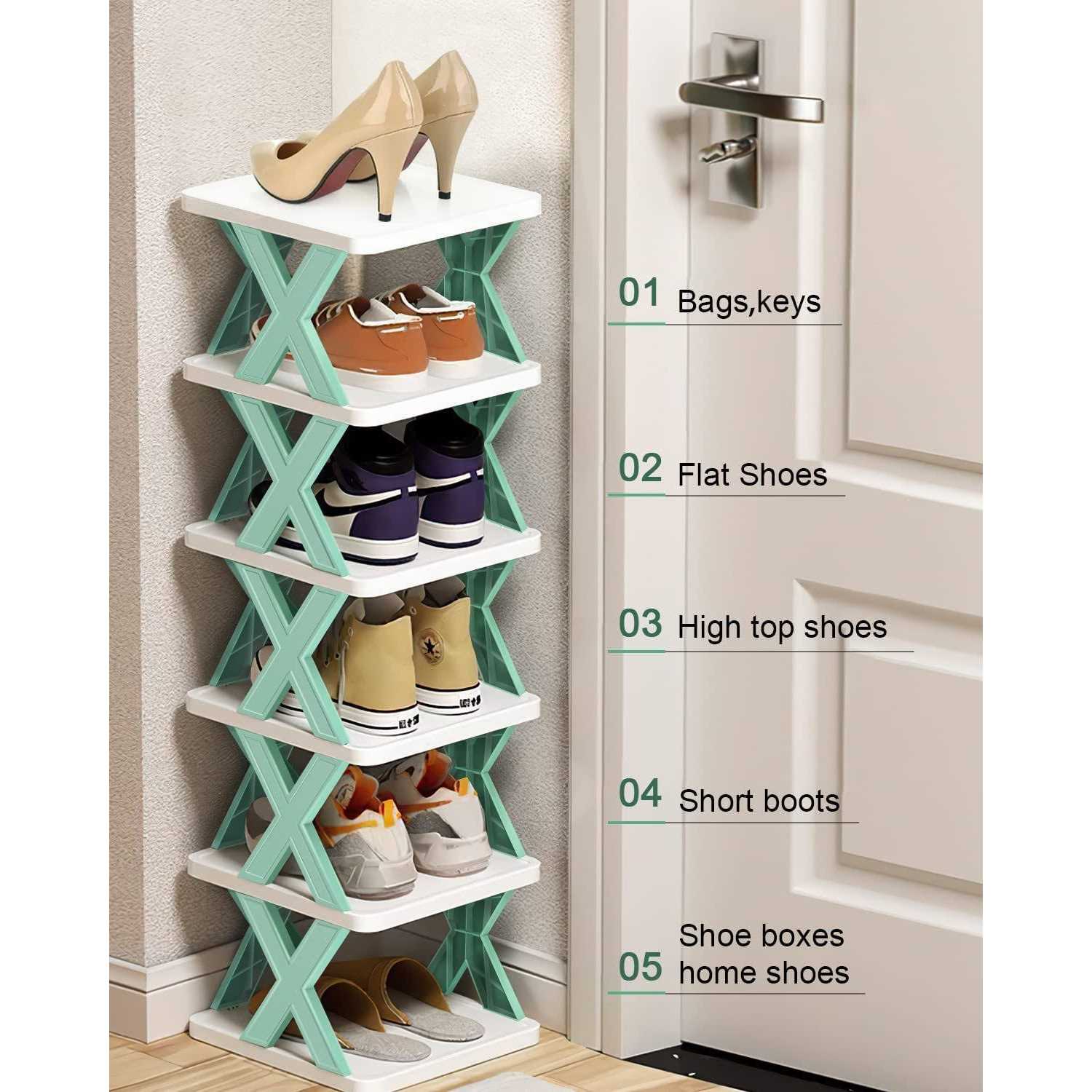 SHIISEWE 6 Tier Narrow Shoe Rack Small Vertical Shoe Stand Space Saving Diy Free Standing Shoes Storage Organizer For Entryway - Image 3