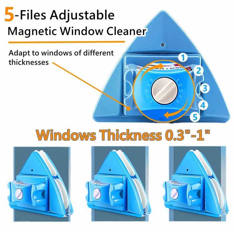 KOKITEA Double-Sided Window Cleaner Glass Wiper 5-Files Adjustable Magnetic Glider Washing,Cleaning Brush Tools - Image 3