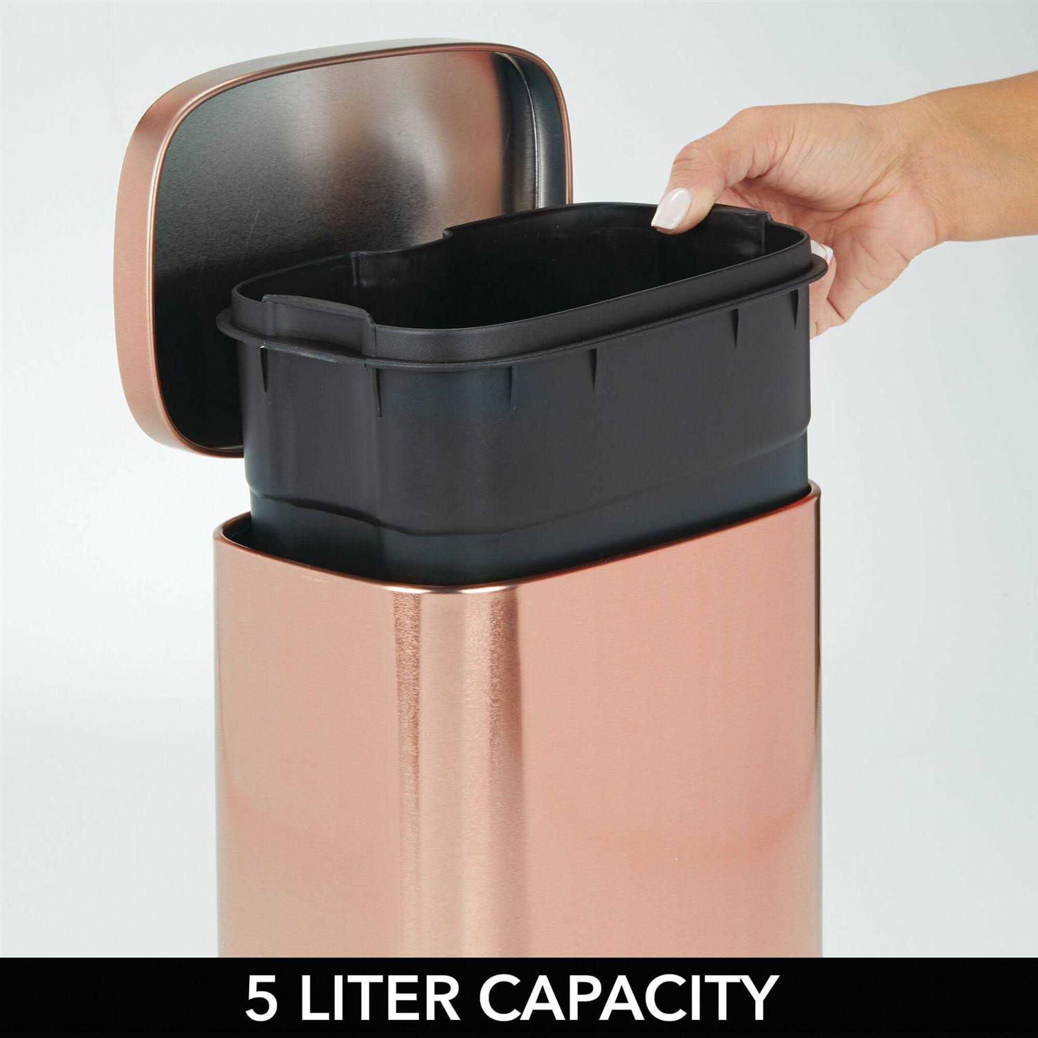 mDesign Stainless Steel Rectangular 1.3 Gallon Foot Step Trash Can - Image 4