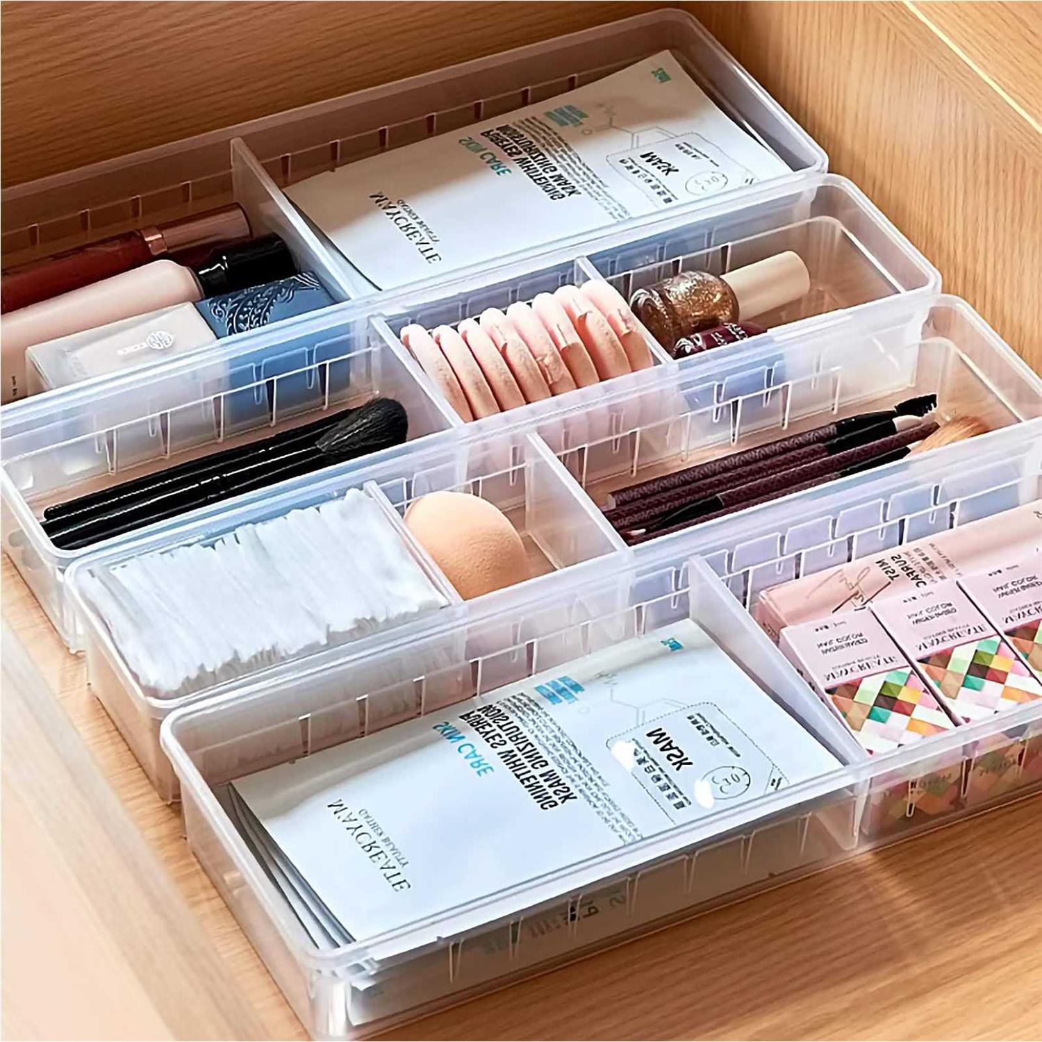 Minesign 4 Pcs Desk Drawer Organizer Plastic Makeup Drawer Dividers Cosmetic Flatware Organizer for Office Room Kitchen - Image 2