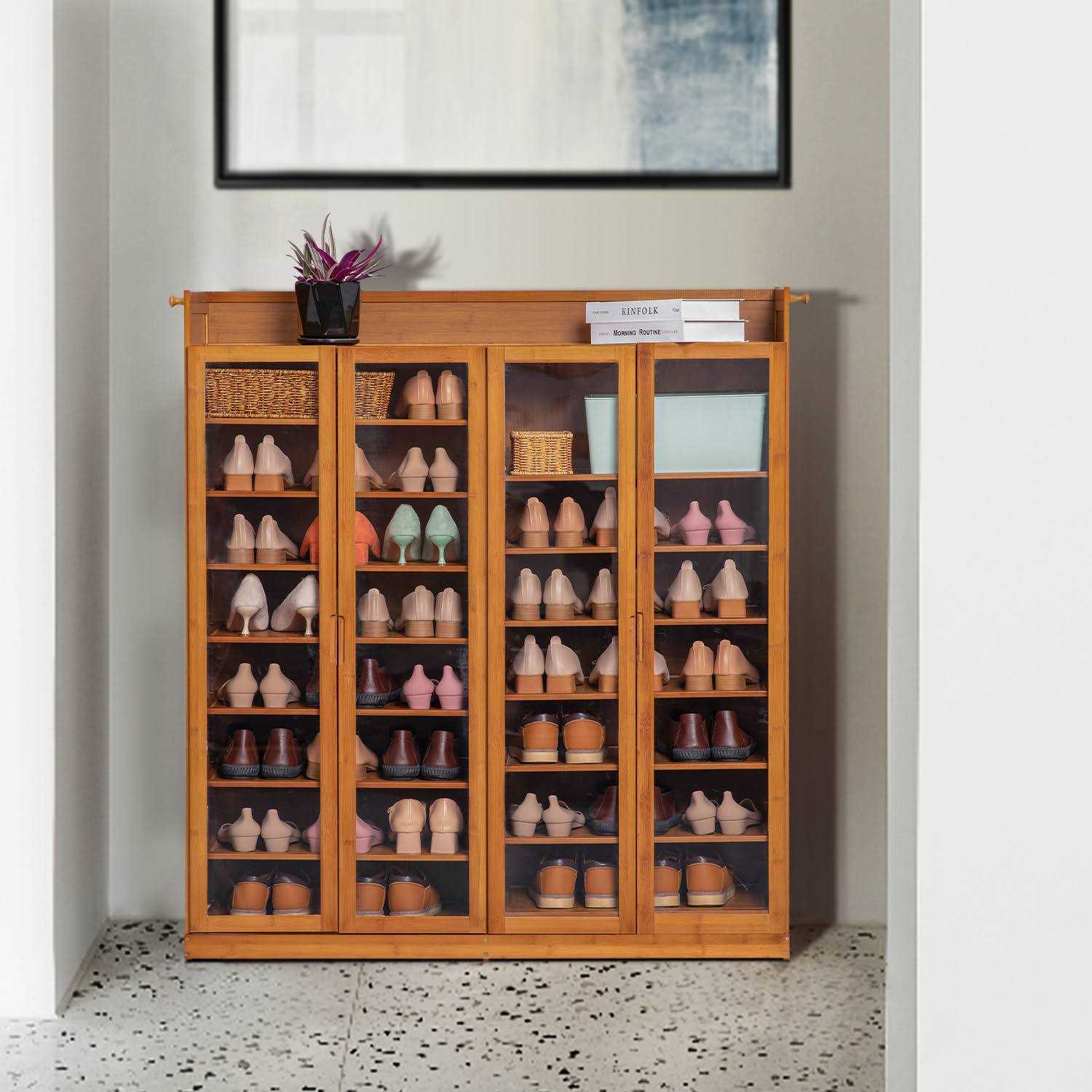Monibloom Bamboo 9 Tiers 45 Pairs Storage Shoes Sneakers Cabinet - Image 3