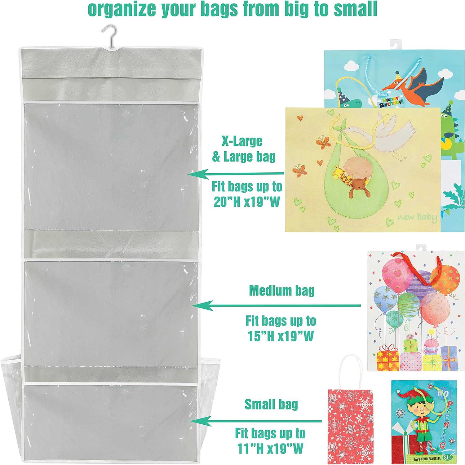 Simple Houseware Double-sided Hanging Gift Wrap Organizer Storage Pockets - Image 5