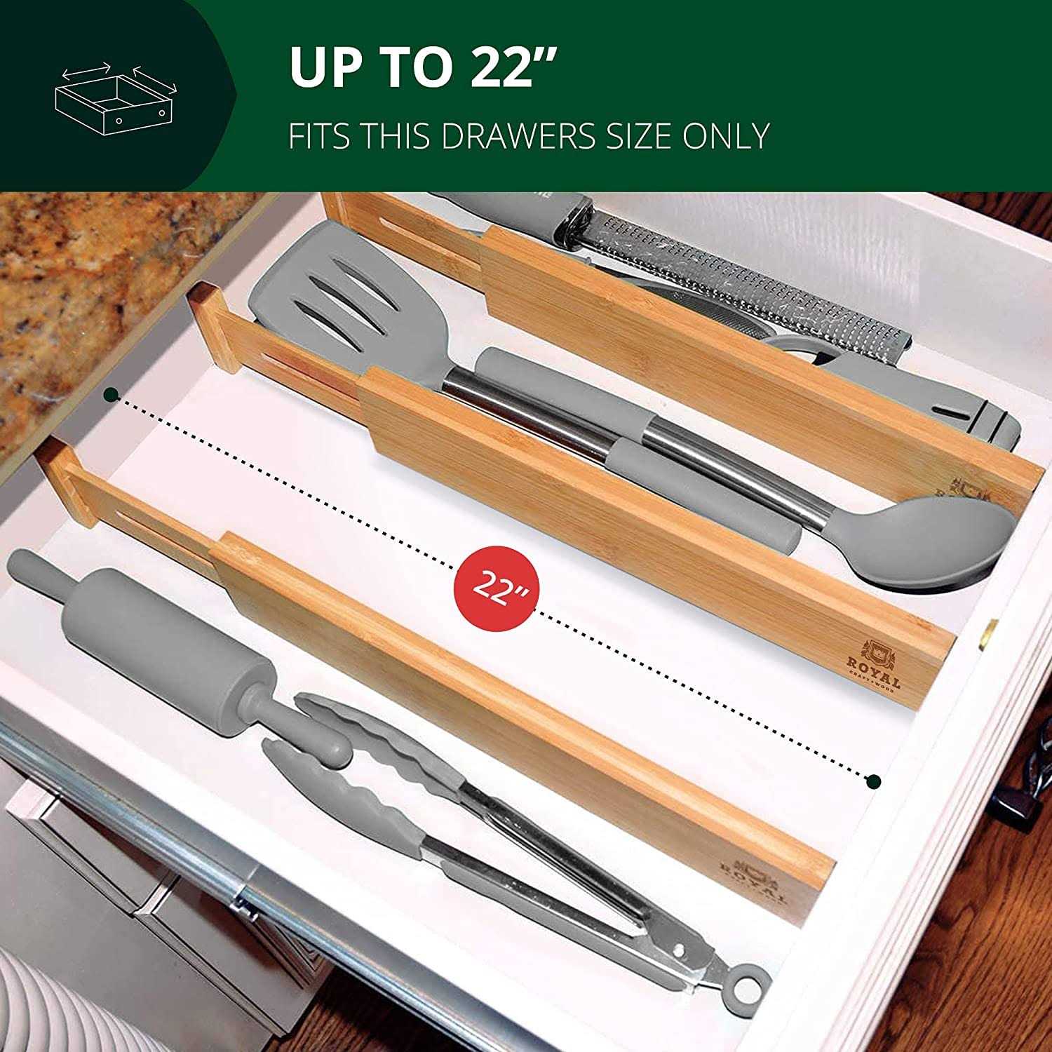 Royal Craft Wood Drawer Divider and Organizer for Kitchen Organization Adjustable Bamboo Drawer Dividers Organizers - Image 2