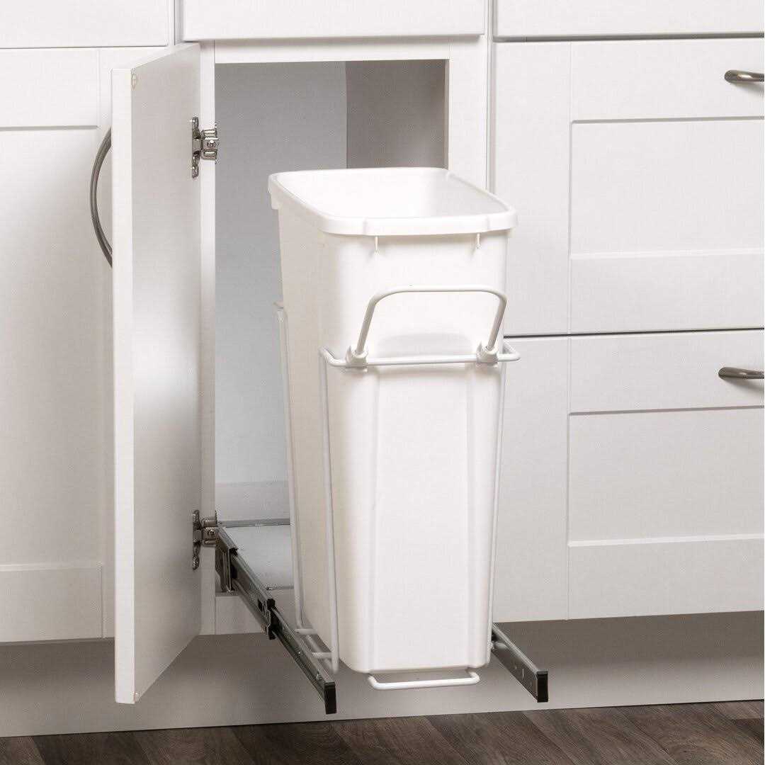 Knape & Vogt Rs-psw9-1-20-W 17 in. H x 8 in. W x D Steel in-cabinet 20 Qt. Single White Pull Out Trash Can - Image 2