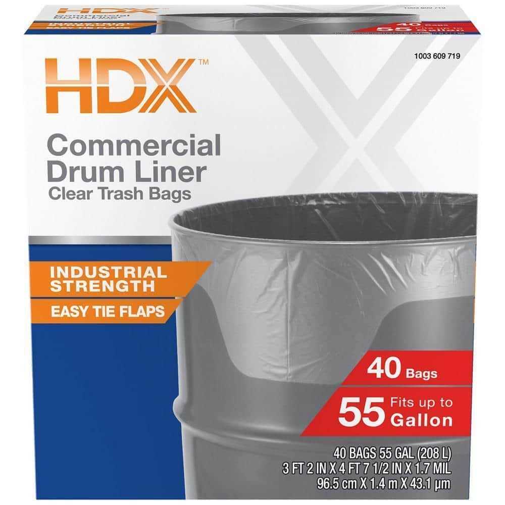 HDX 55 Gal. Clear Heavy-Duty Flap Tie Drum Liner Trash Bags - Image 3