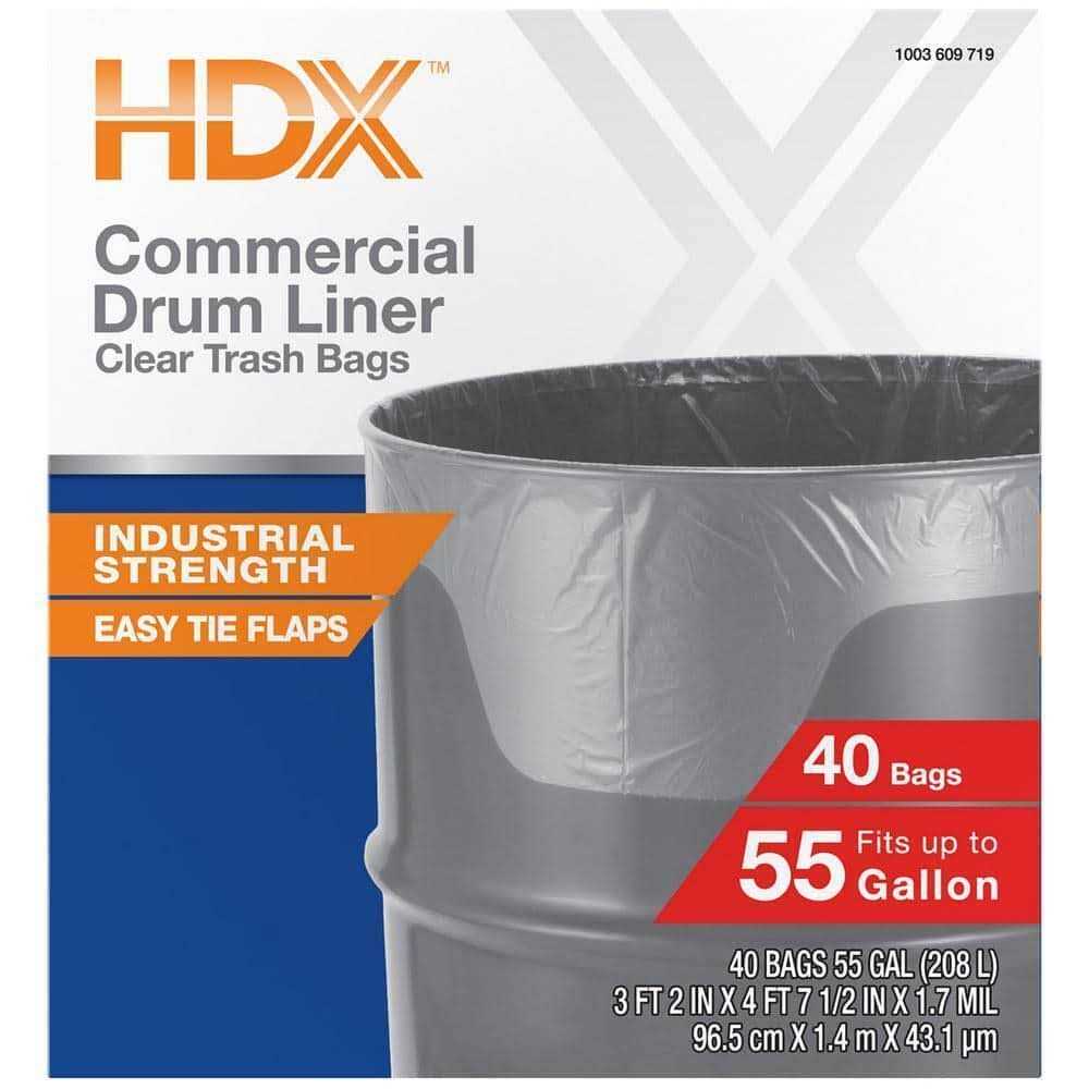 HDX 55 Gal. Clear Heavy-Duty Flap Tie Drum Liner Trash Bags - Image 5