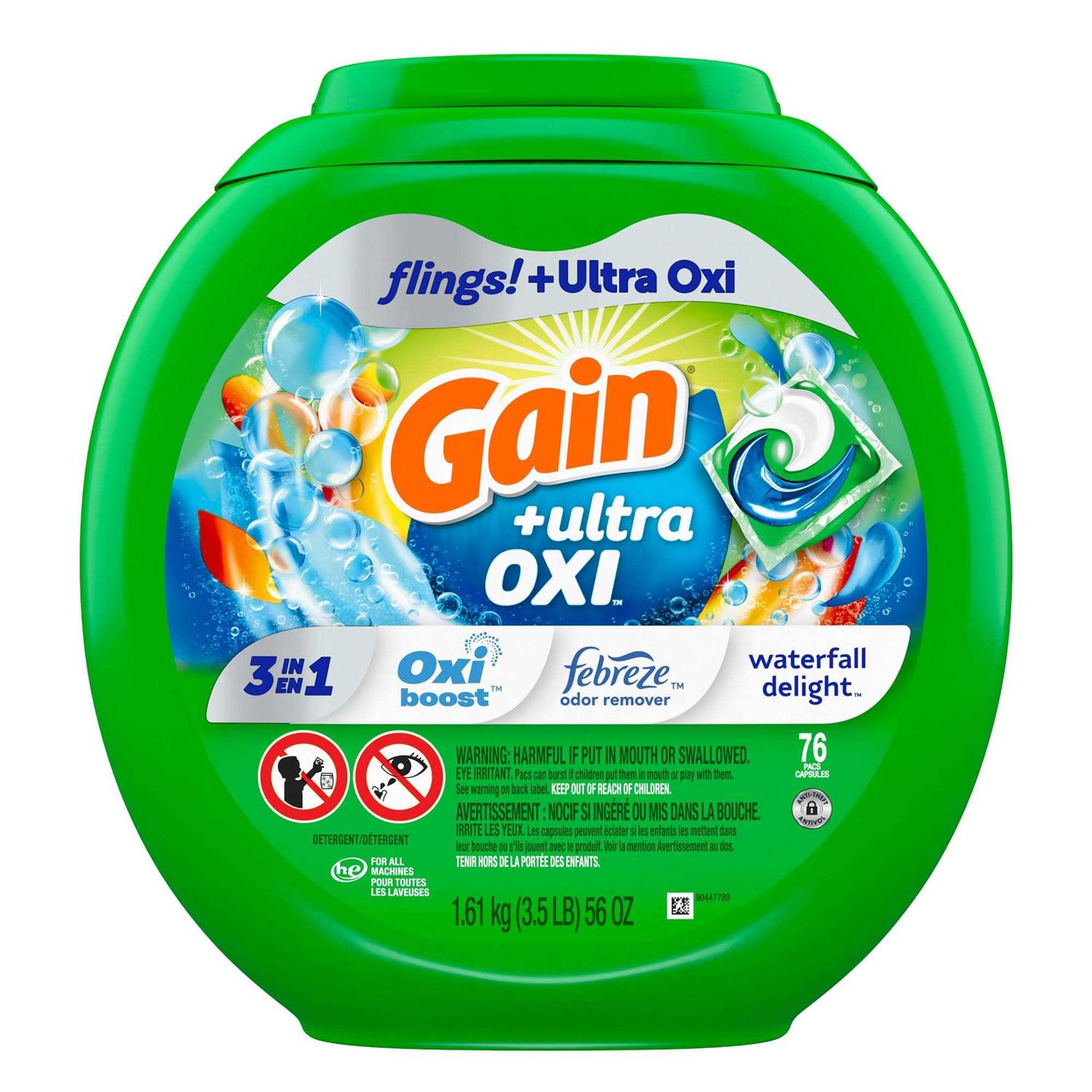 Gain flings Ultra Oxi Laundry Detergent Pacs Waterfall Delight