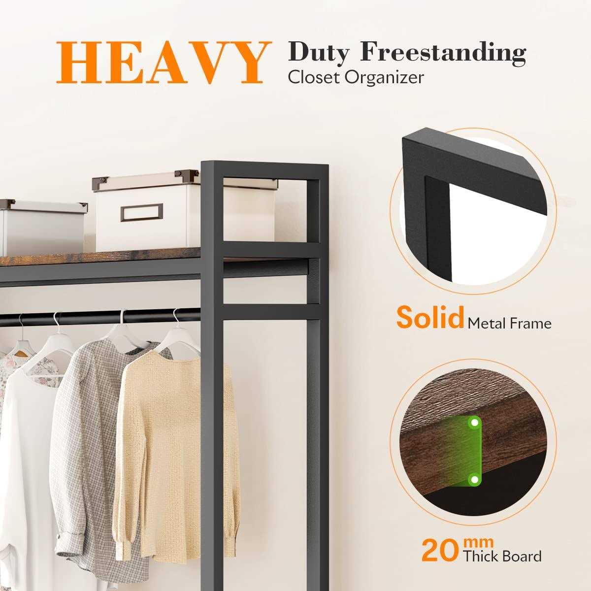 Hokeeper Capacity Heavy Duty Clothes Rack with Shelves Closet Organizer Metal Wardrobe Closet Clothing Rack - Image 2