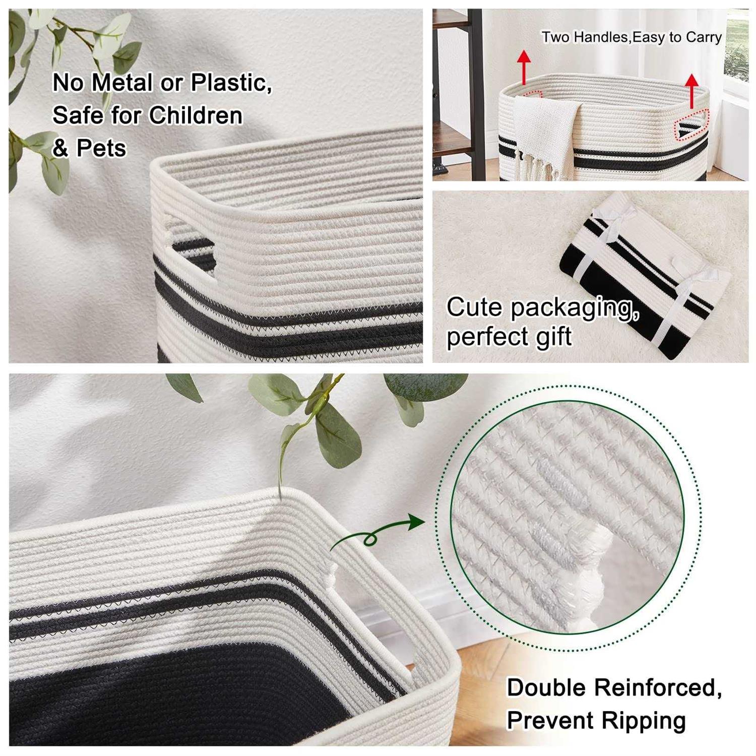 OIAHOMY Laundry Basket Laundry Hamper,Tall Cotton Storage Basket with Handles,Collapsible - Image 3