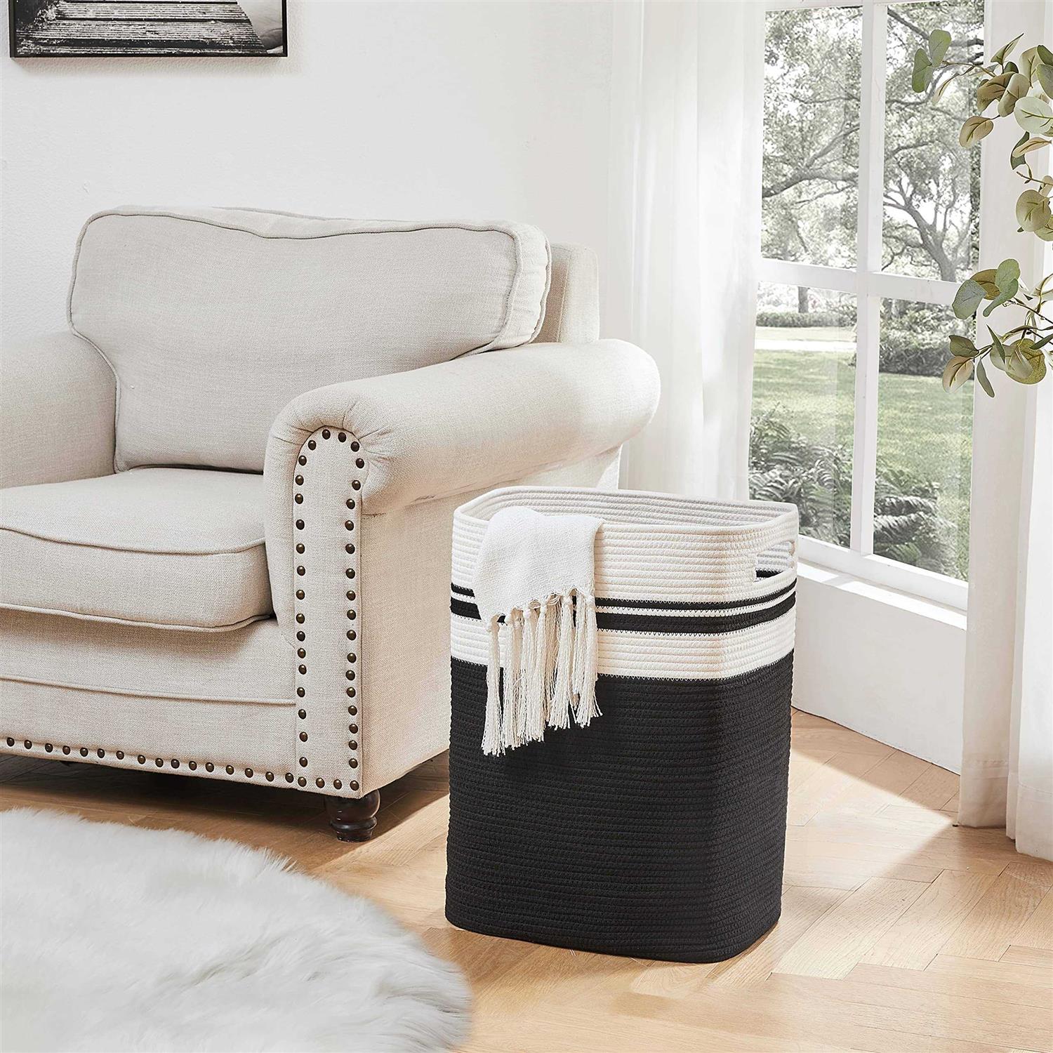 OIAHOMY Laundry Basket Laundry Hamper,Tall Cotton Storage Basket with Handles,Collapsible - Image 5