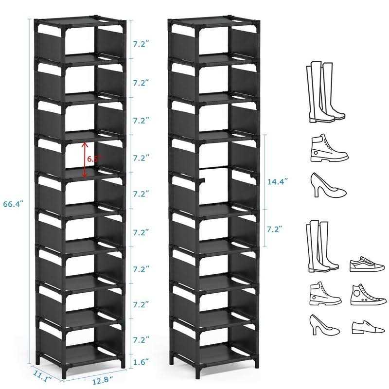 isightguard Narrow Shoe Rack 10 Tier Vertical Shoe Rack for Closet Entryway tall slim Shoe Rack for small spaces shinky Shoe - Image 5
