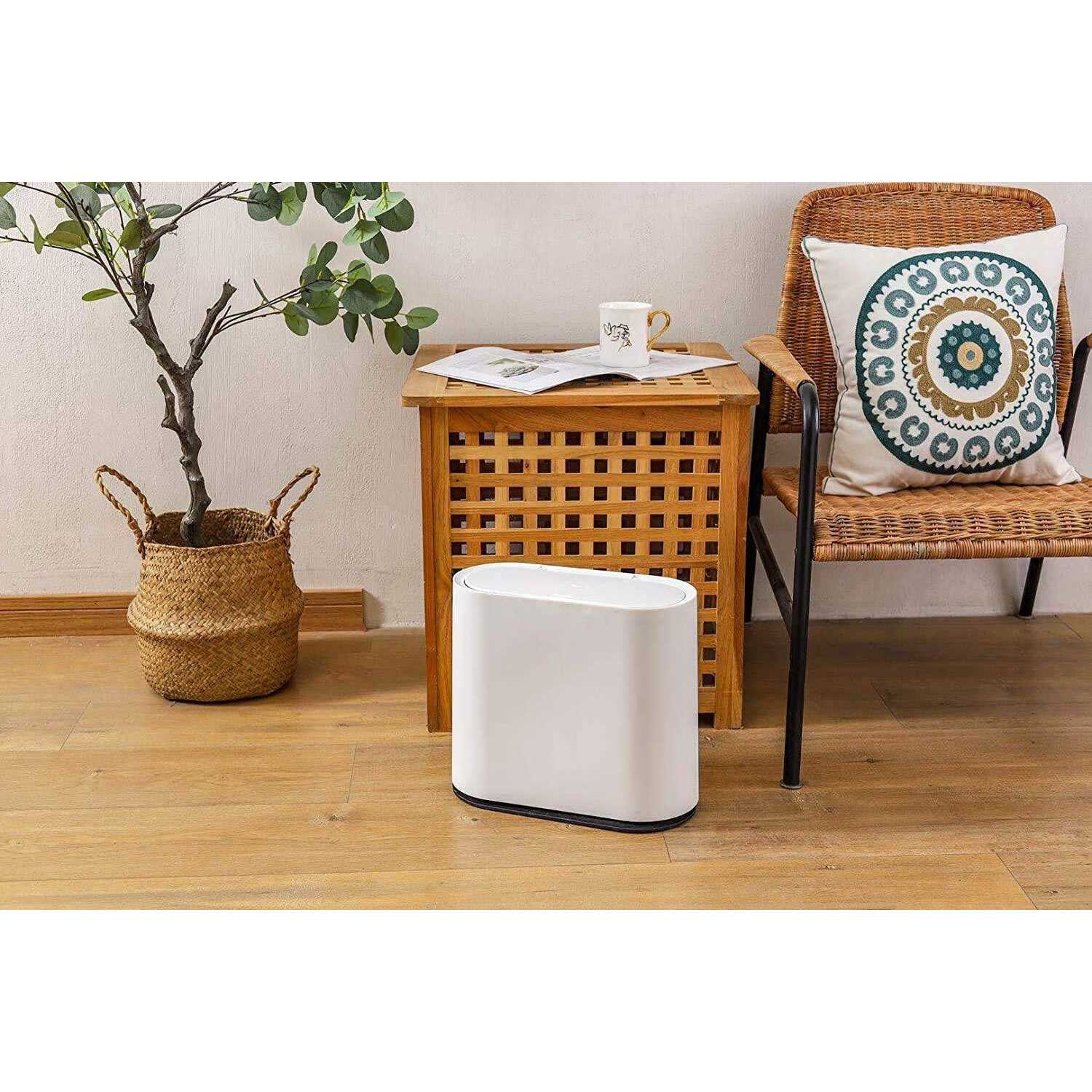 KLGO 10 Liter Slim Plastic Trash Can with Lid,2.4 Gallon Double Barrel Waste Basket,Rectangular Garbage Container Bin for Bathroom,Bedroom,Kitchen - Image 3